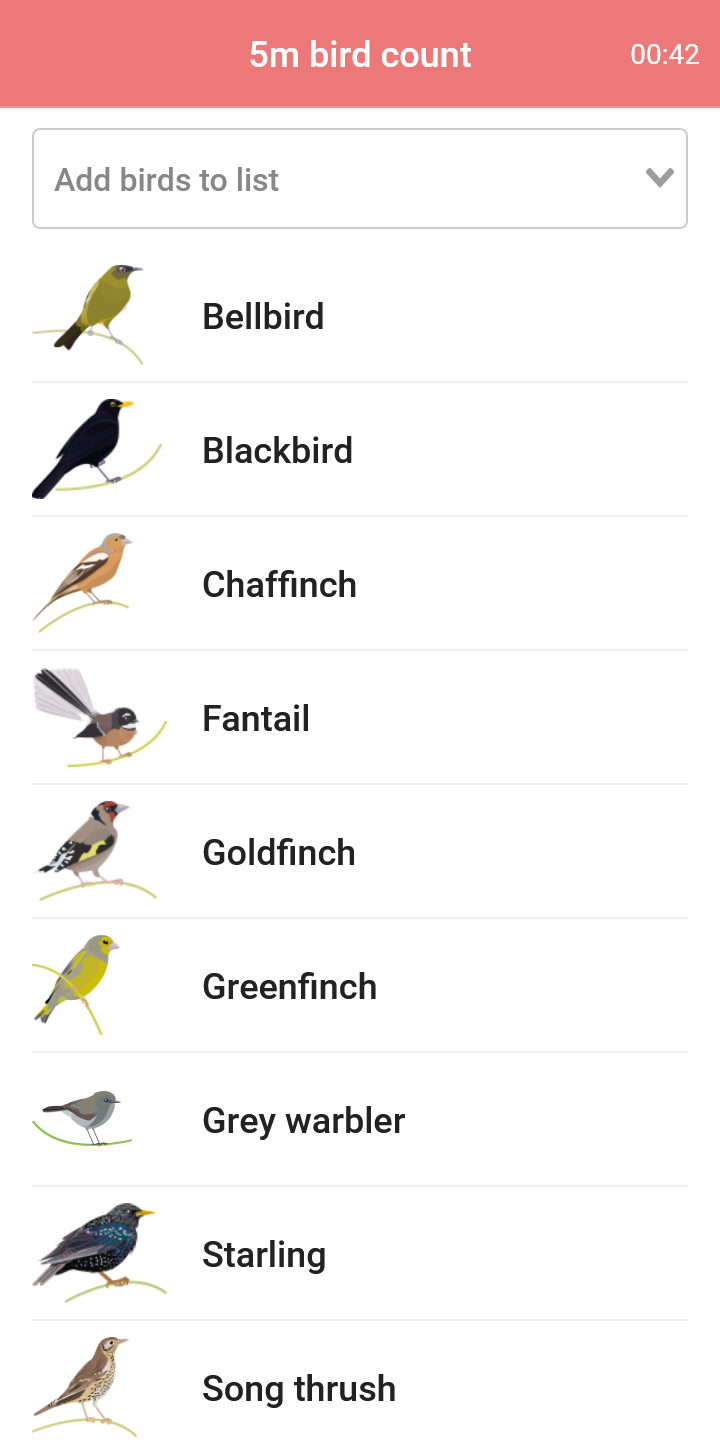 Phone with screenshot of the bird counter app