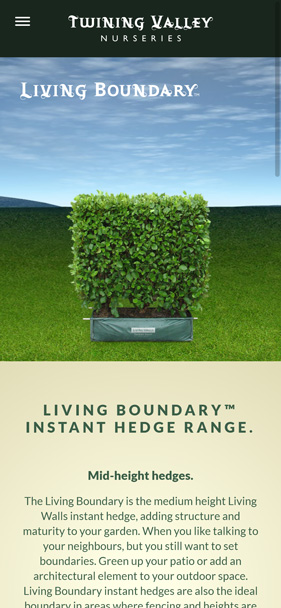 Product page (Living Boundary) on mobile