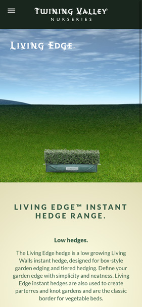 Product page (Living Edge) on mobile