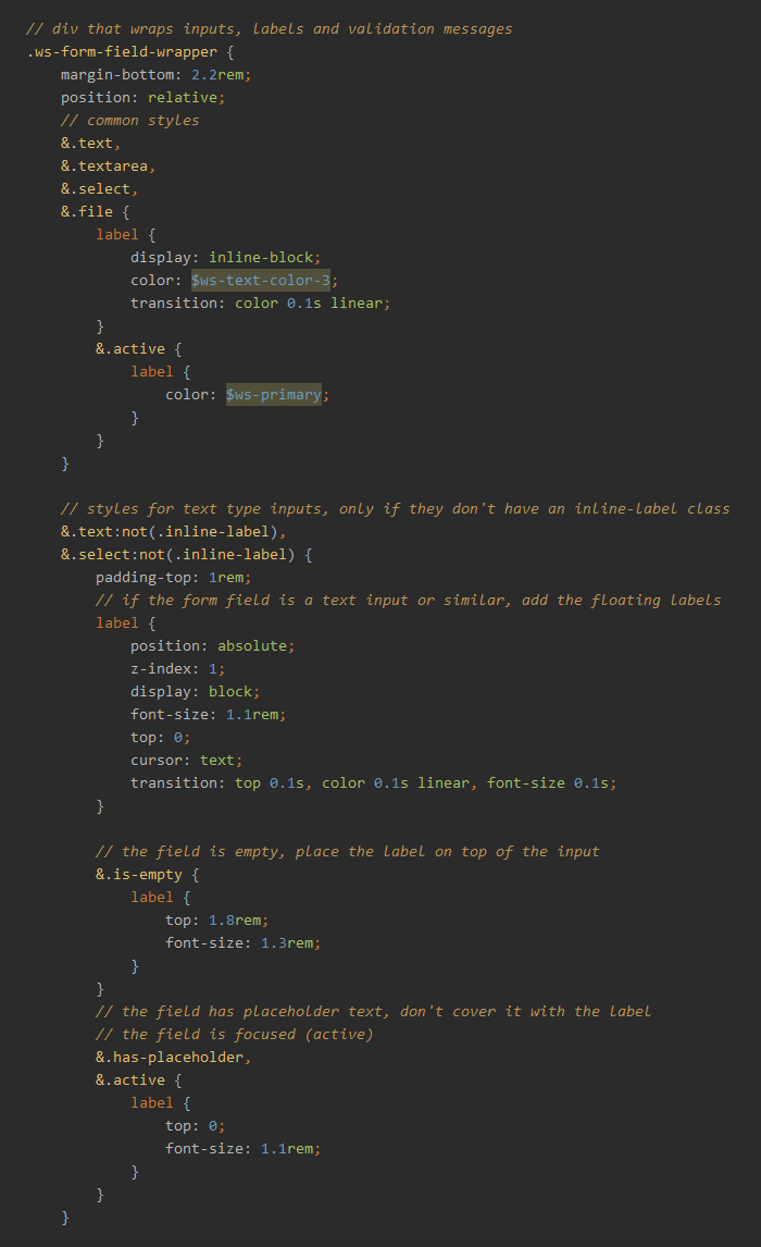 Screenshot of code styles